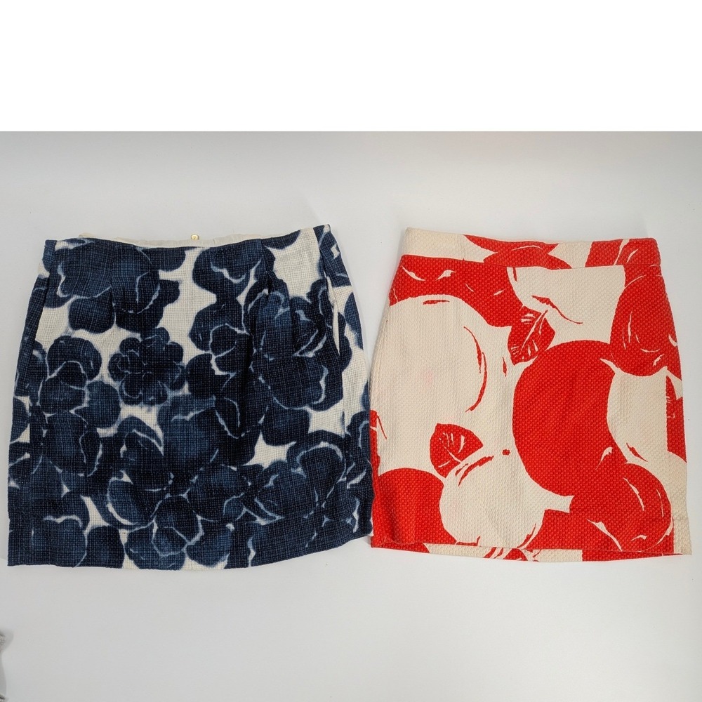 J.Crew Lot of 2 Mini Skirts Floral Blue Red Fruit Print Size 00 Cotton Textured